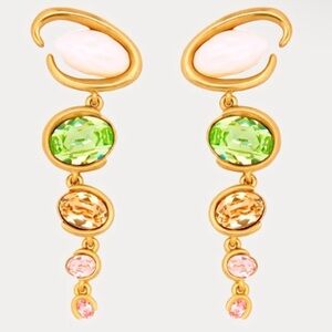 Oscar de la Renta Baroque Pearl “O” Gold Green Drop Earrings